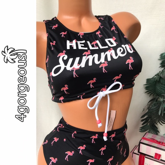 VS S PINK FLAMINGO BIKINI SET HIGH WAIST SUMMER - Picture 3 of 5